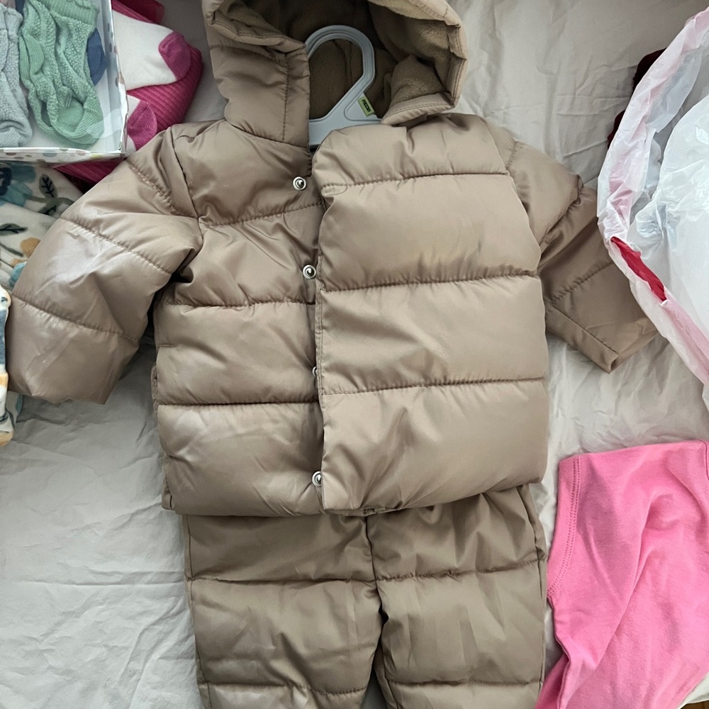 Tan Puffer Jacket and Pants Set